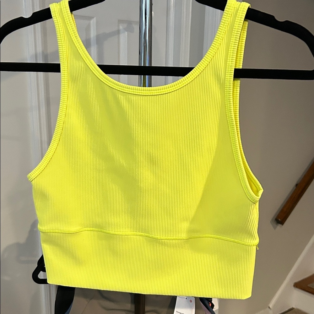 LULULEMON EUC Neon Yellow Ribbed Crop Top SMALL Reversible